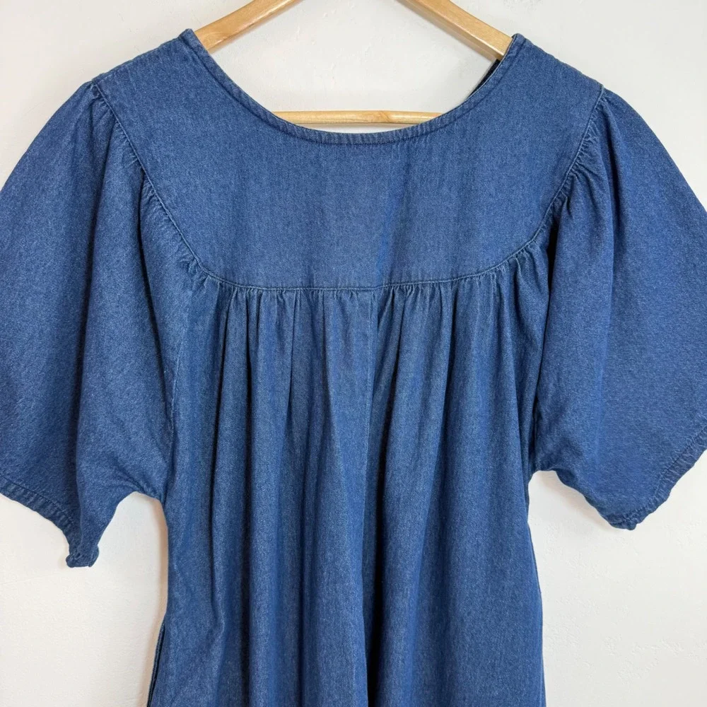 Country Store Embroidered Denim Dress‎ Size M Midi Boho Prairie Cottagecore